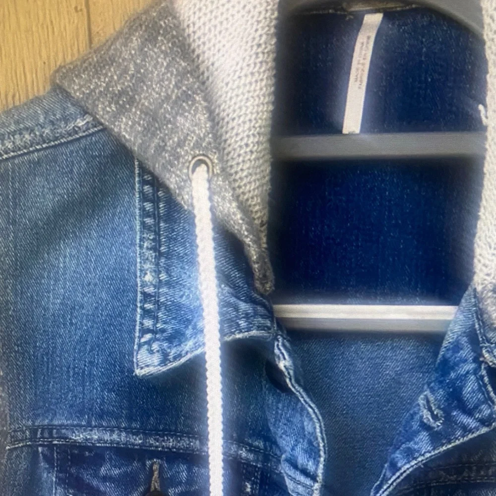 Free People Denim Jacket with Gray Knit Sleeves - Picture 3 of 7